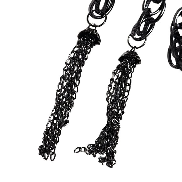 Black Gunmetal Chunky Textured Chain Necklace Tassel Ends Steampunk Gothic Unise - Picture 3 of 5